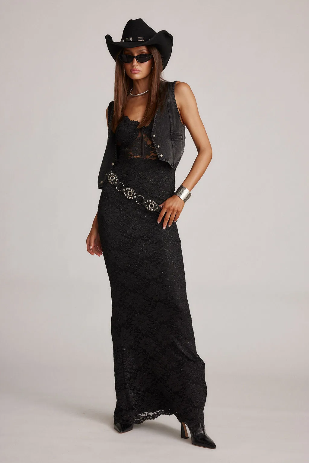 Lizette Black Lace Maxi Gown sold by 12th Tribe