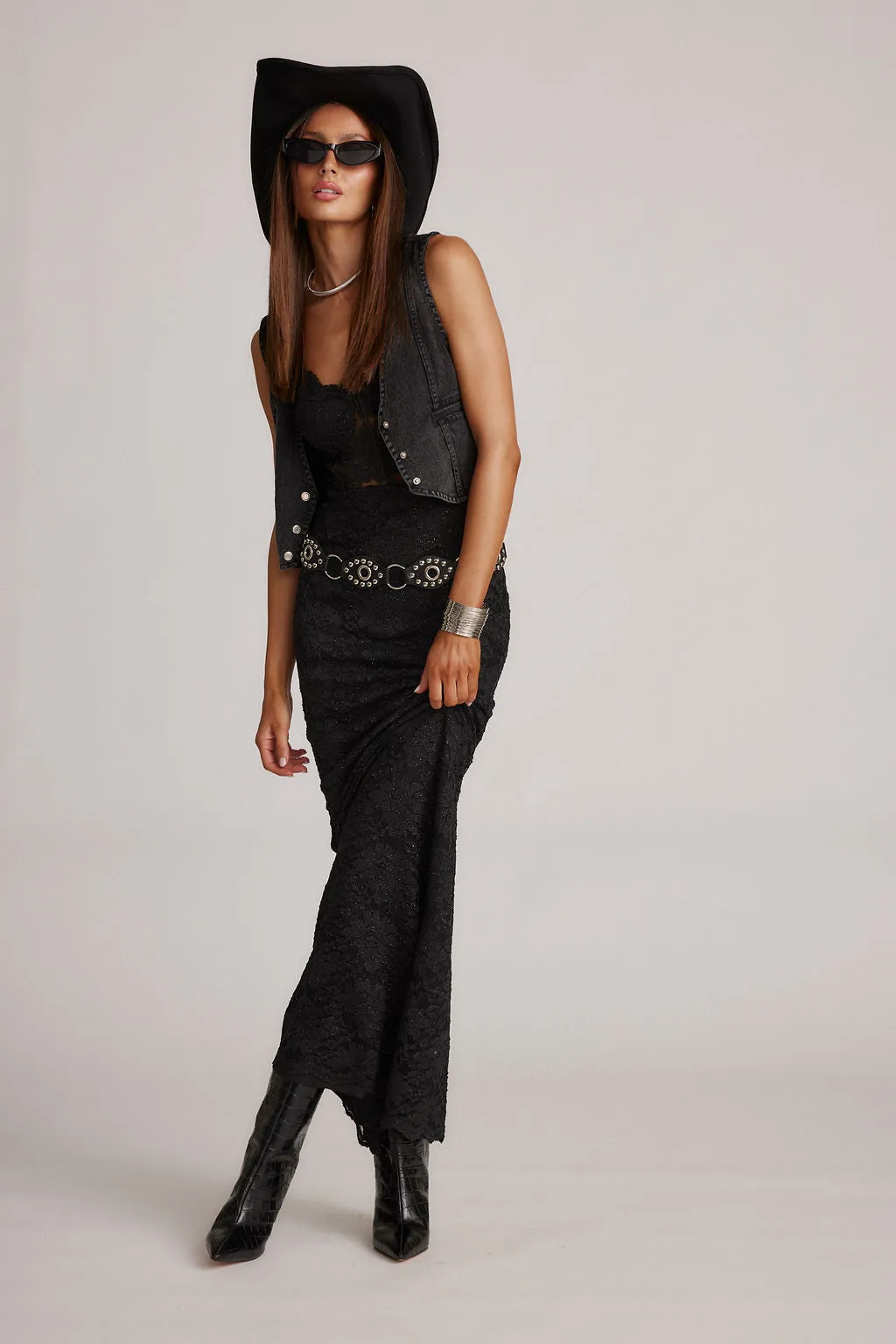 Lizette Black Lace Maxi Gown sold by 12th Tribe product image thumbnail 2