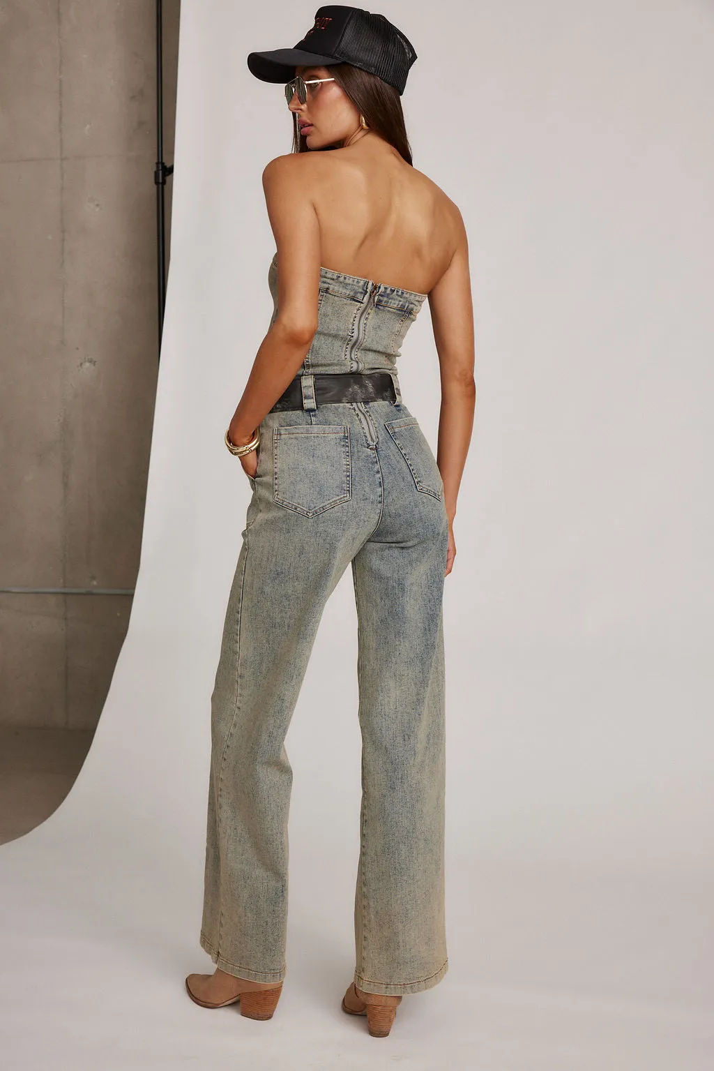 Jessie Denim Strapless Jumpsuit sold by 12th Tribe product image thumbnail 3