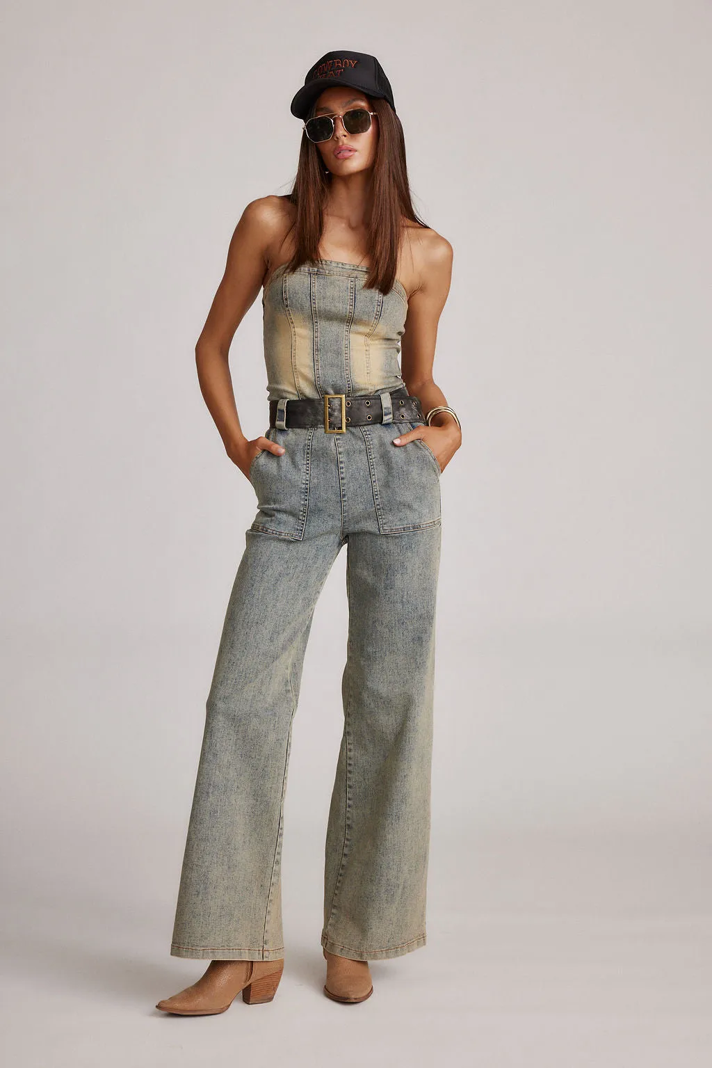 Jessie Denim Strapless Jumpsuit sold by 12th Tribe product image thumbnail 5