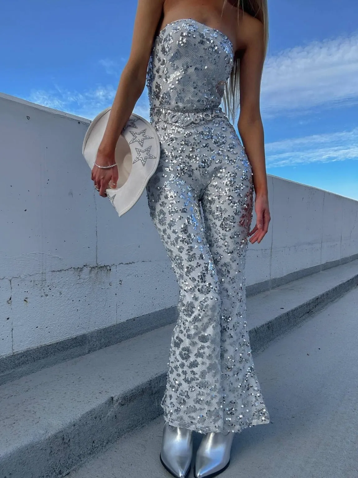 Tess White Sequin Strapless Jumpsuit sold by 12th Tribe product image thumbnail 2