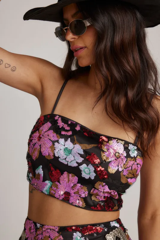 Dynamo Floral Sequin Crop Top sold by 12th Tribe