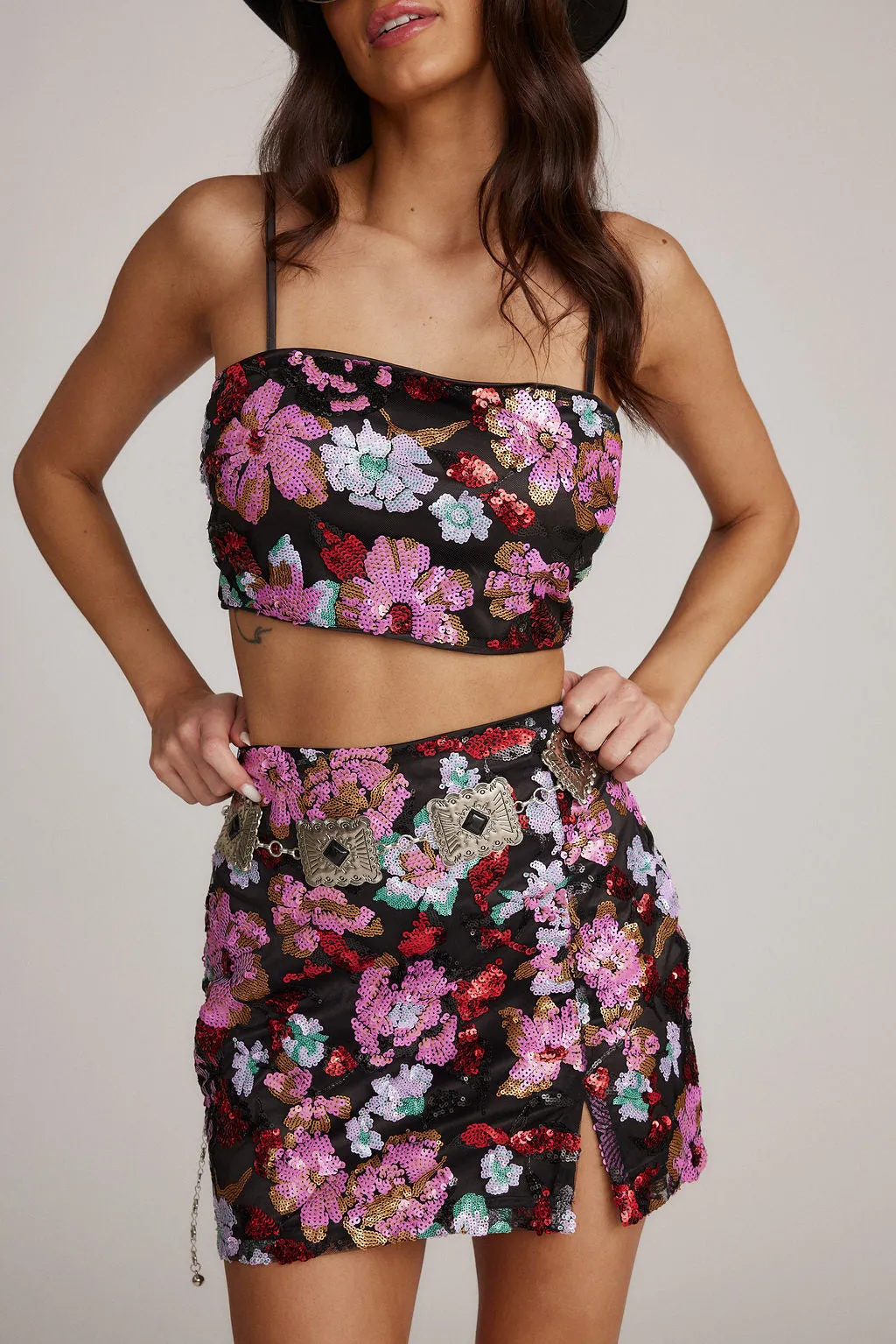 Dynamo Floral Sequin Crop Top sold by 12th Tribe product image thumbnail 4