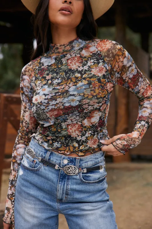 Astrid Floral Mesh Long Sleeve Top made by Promesa