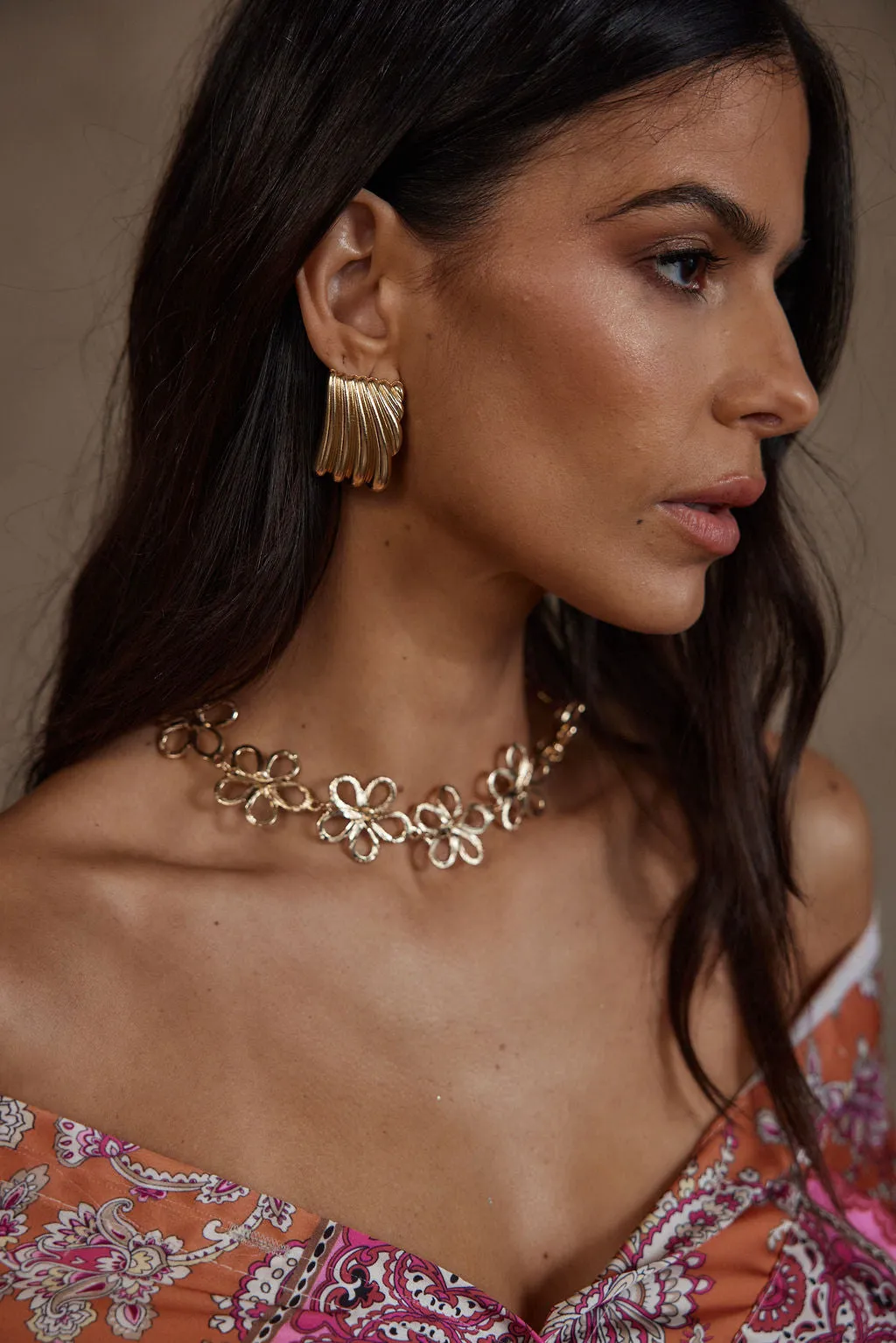 Talia Gold Textured Earrings sold by 12th Tribe product image thumbnail 4