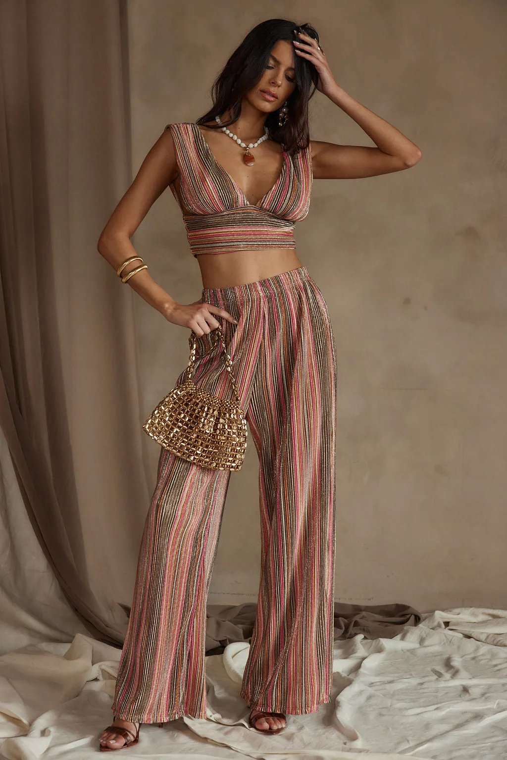 High Tide Pink Striped Plisse Pants sold by 12th Tribe product image thumbnail 4