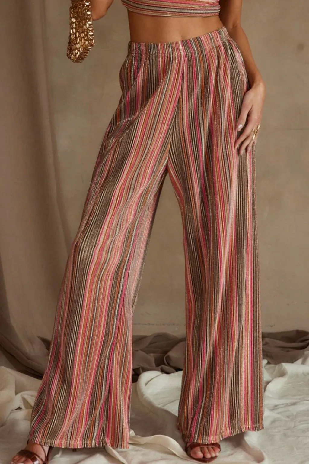High Tide Pink Striped Plisse Pants sold by 12th Tribe product image thumbnail 3