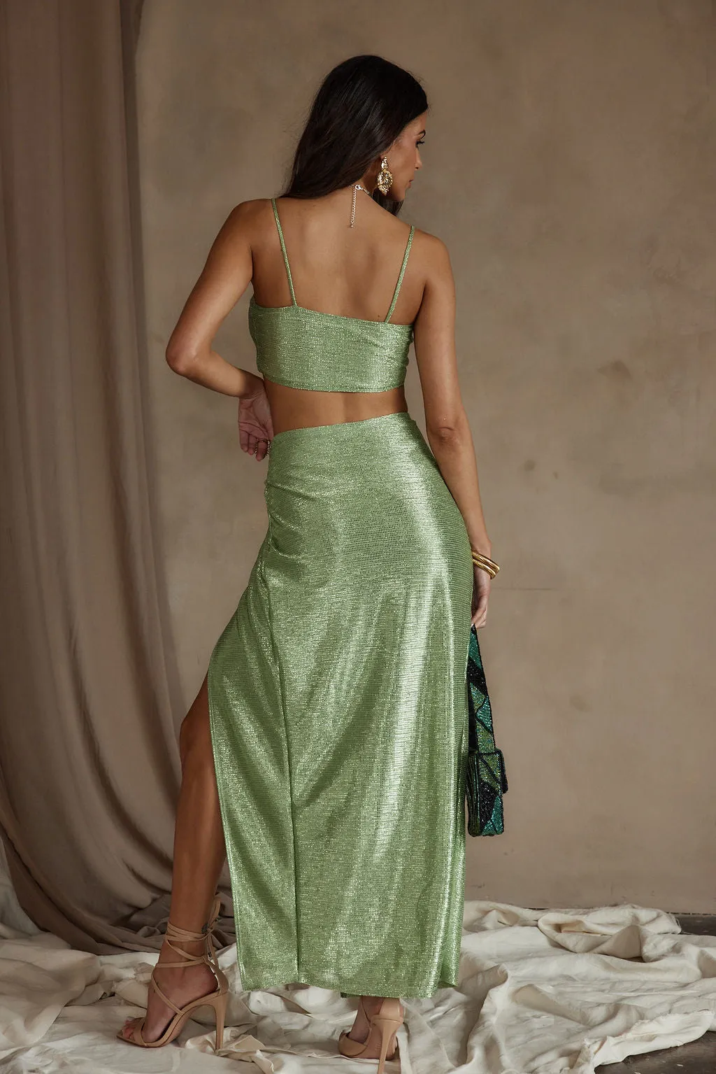 Toulouse Metallic Sage Maxi Skirt sold by 12th Tribe product image thumbnail 3