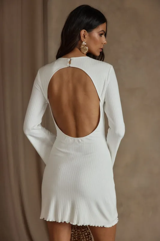 Tate White Rib Mini Long Sleeve Dress sold by 12th Tribe