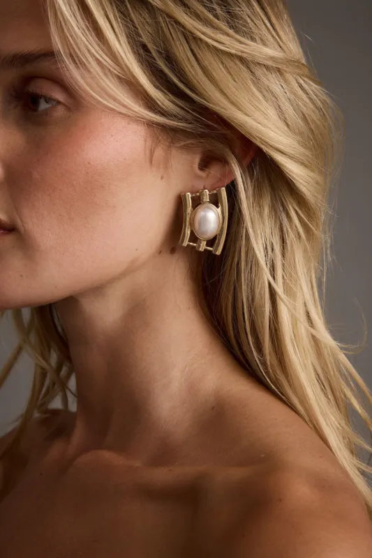 Greta Gold and Pearl Earrings sold by 12th Tribe