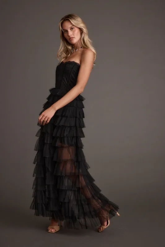 Esme Black Tulle Strapless Maxi Dress sold by 12th Tribe
