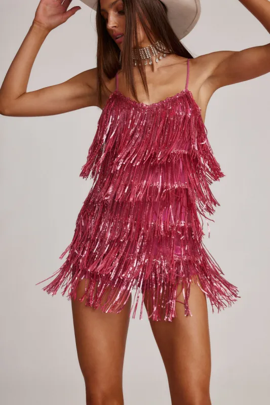 Talia Pink Sequin Fringe Romper sold by 12th Tribe