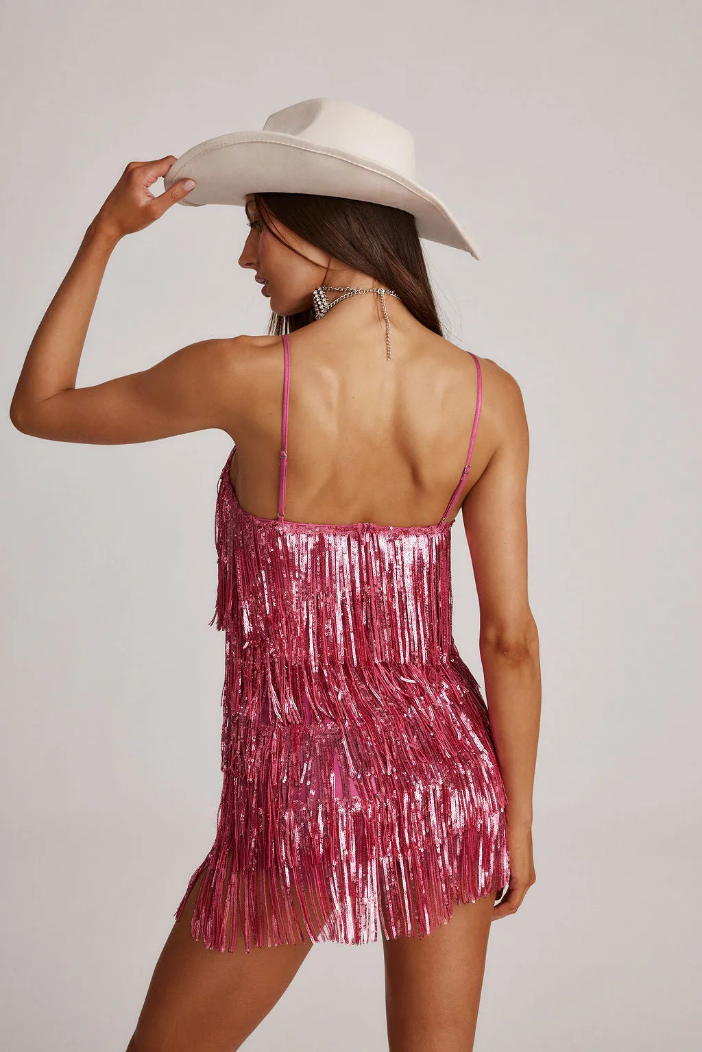 Talia Pink Sequin Fringe Romper sold by 12th Tribe product image thumbnail 2