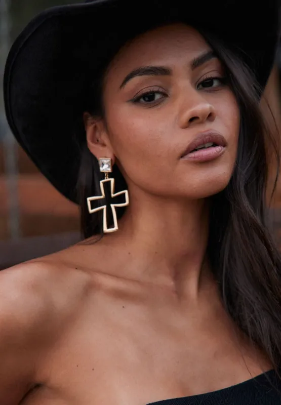 Eva Gold Cross Earrings sold by 12th Tribe