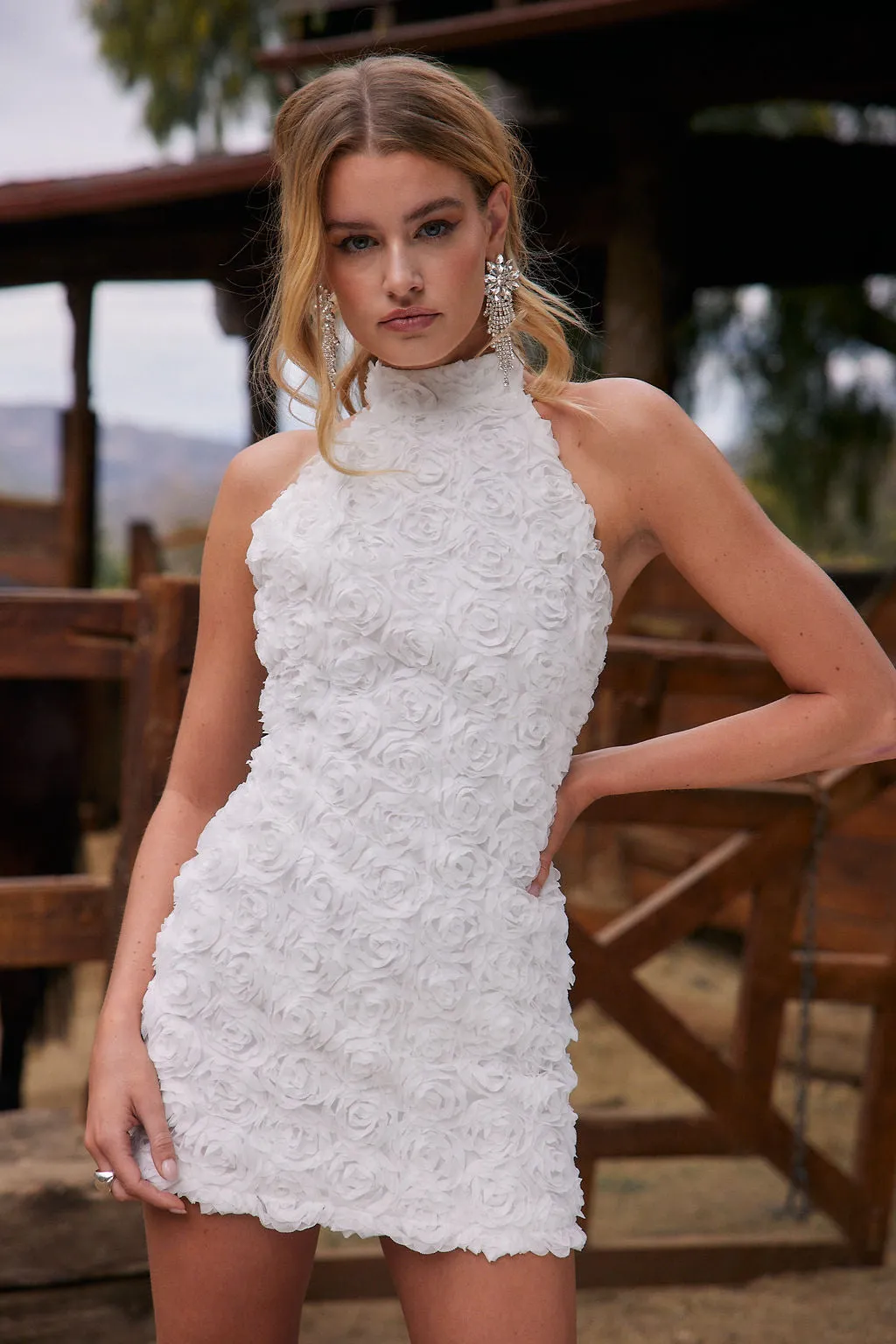 Maya White Floral Applique Halter Mini Dress sold by 12th Tribe