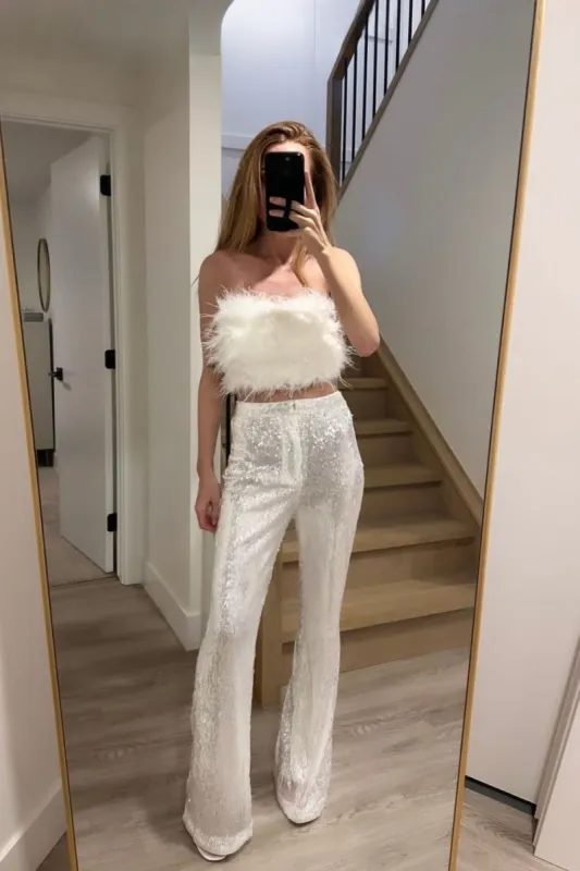 Genevieve White Sequin Trousers made by En Creme
