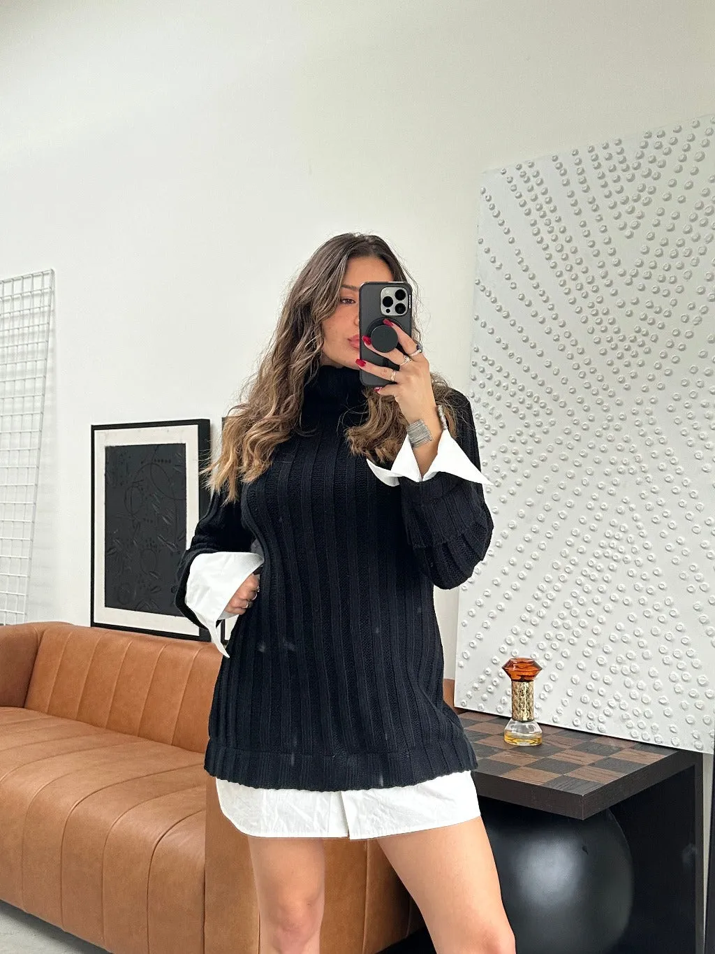 Allison Black Long Sleeve Knit Mini Dress sold by 12th Tribe product image thumbnail 2