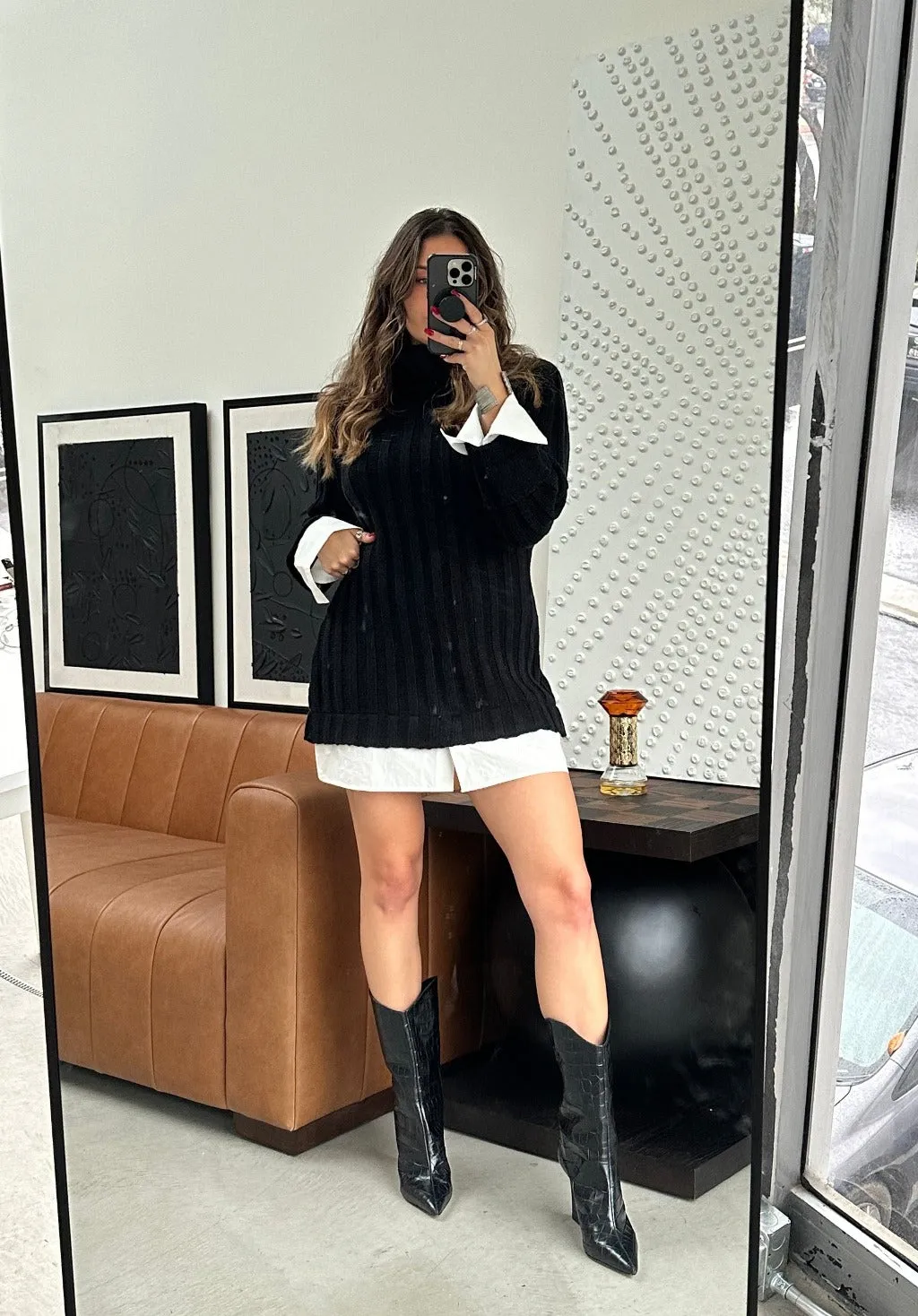 Allison Black Long Sleeve Knit Mini Dress sold by 12th Tribe