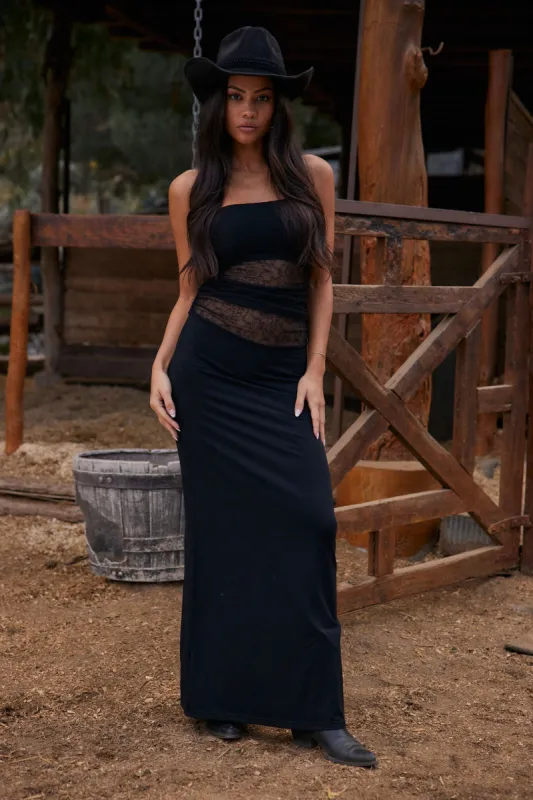 Hazel Black Lace Strapless Maxi Dress sold by 12th Tribe