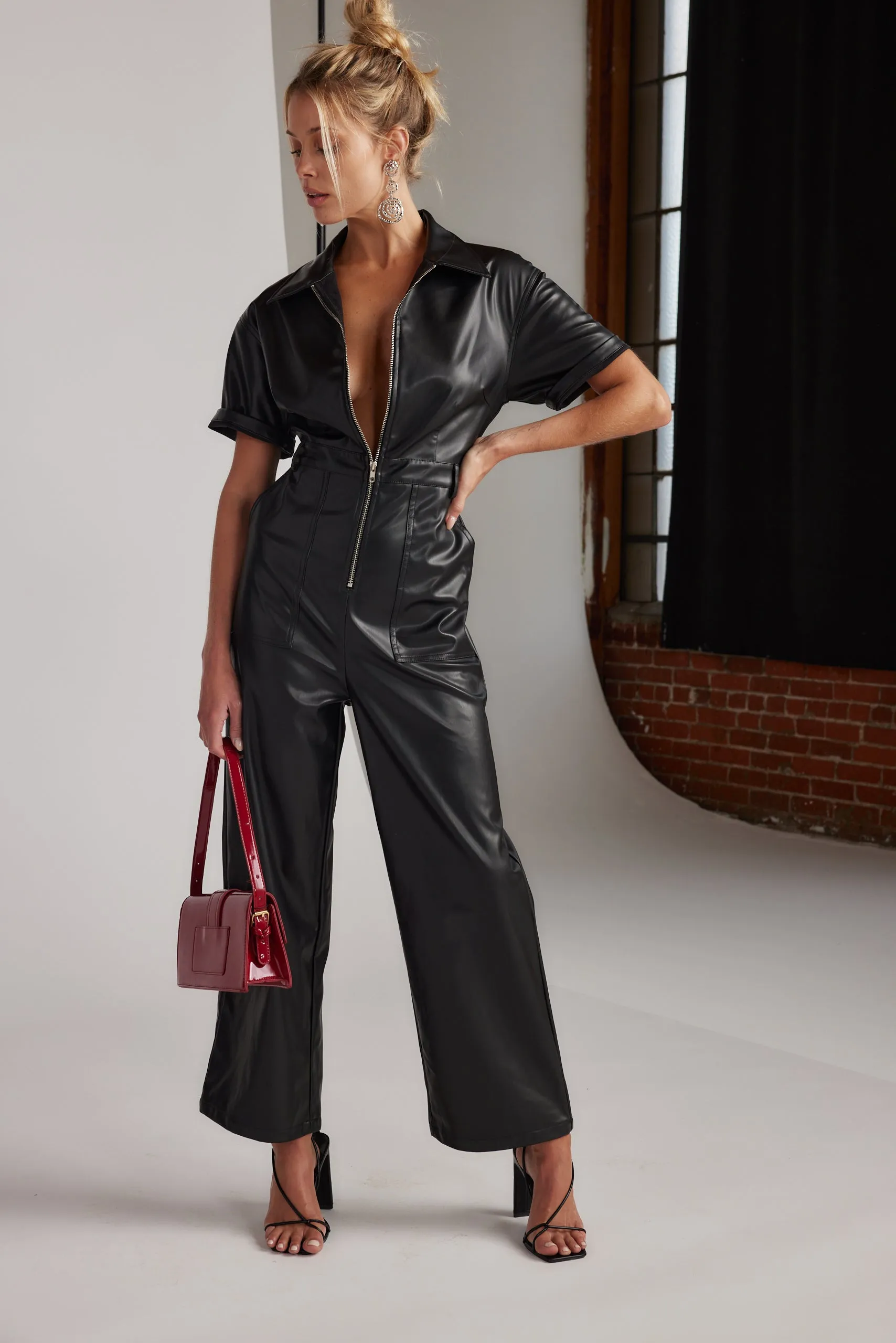 Erika Black Leather Jumpsuit sold by 12th Tribe product image thumbnail 3