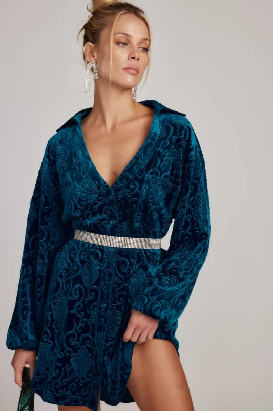Kali Blue Long Sleeve Velvet Dress sold by 12th Tribe