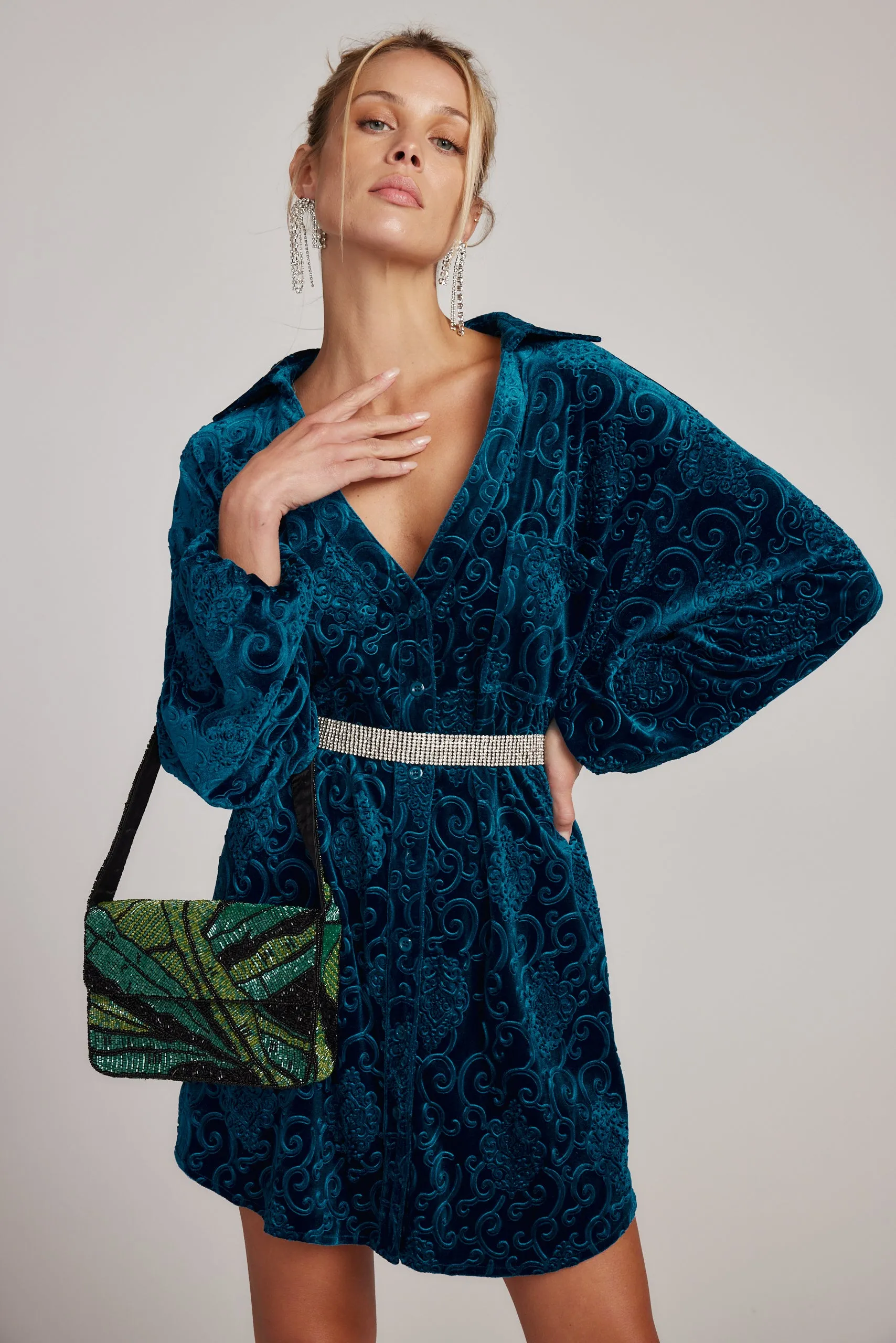 Kali Blue Long Sleeve Velvet Dress sold by 12th Tribe product image thumbnail 2