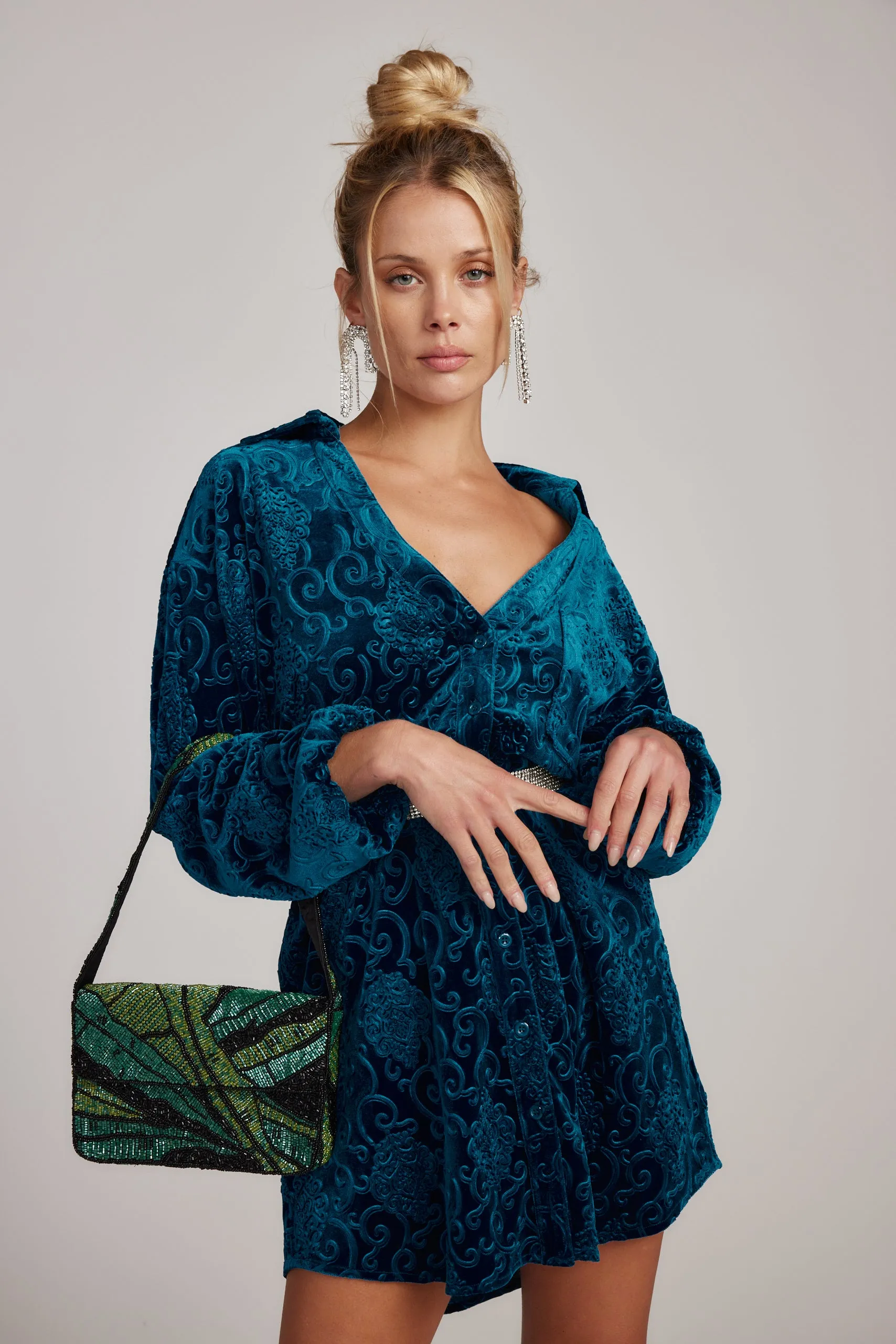 Kali Blue Long Sleeve Velvet Dress sold by 12th Tribe product image thumbnail 3