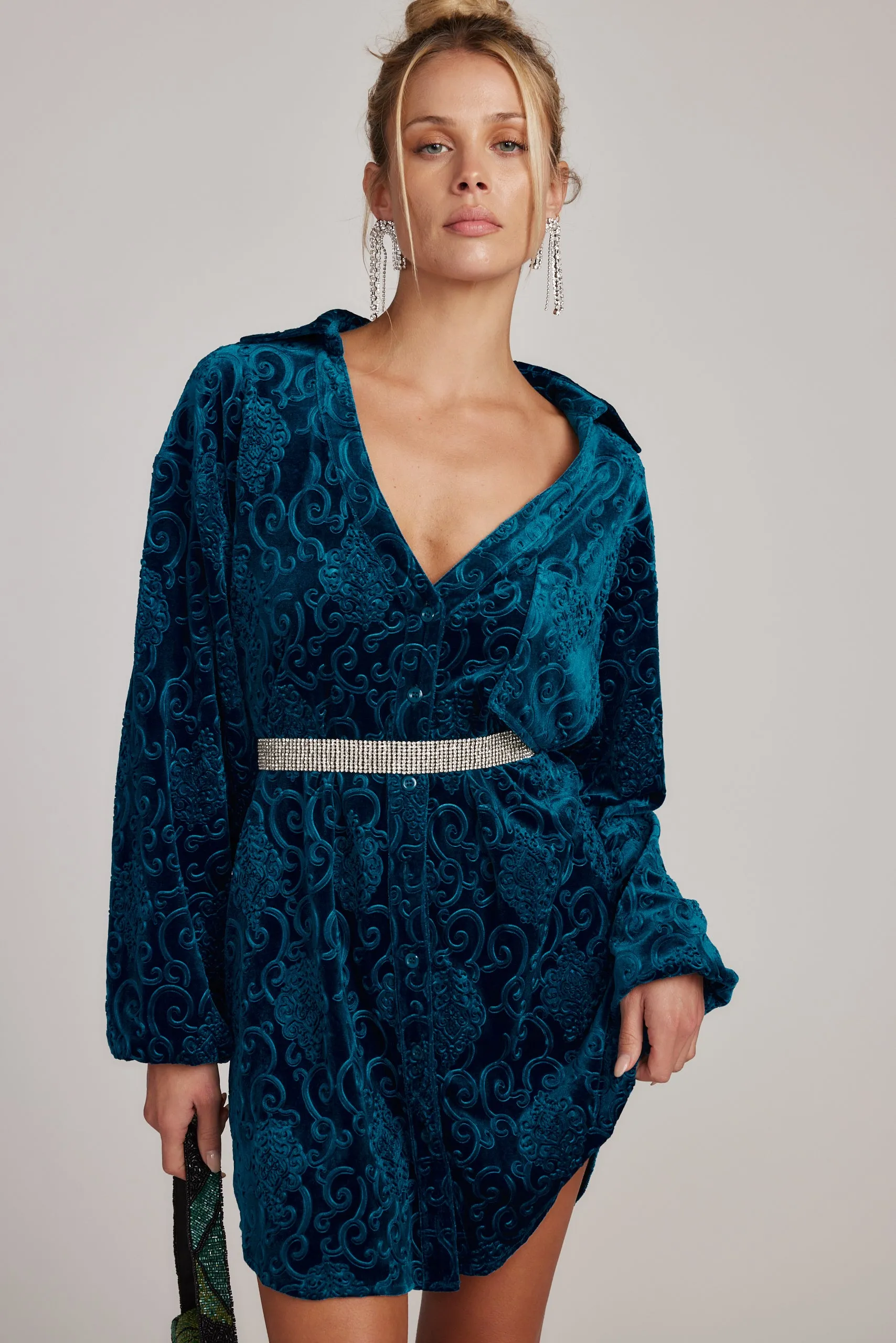 Kali Blue Long Sleeve Velvet Dress sold by 12th Tribe product image thumbnail 5