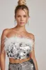 Sella Silver Sequin & Feather Trim Tube Top sold by 12th Tribe