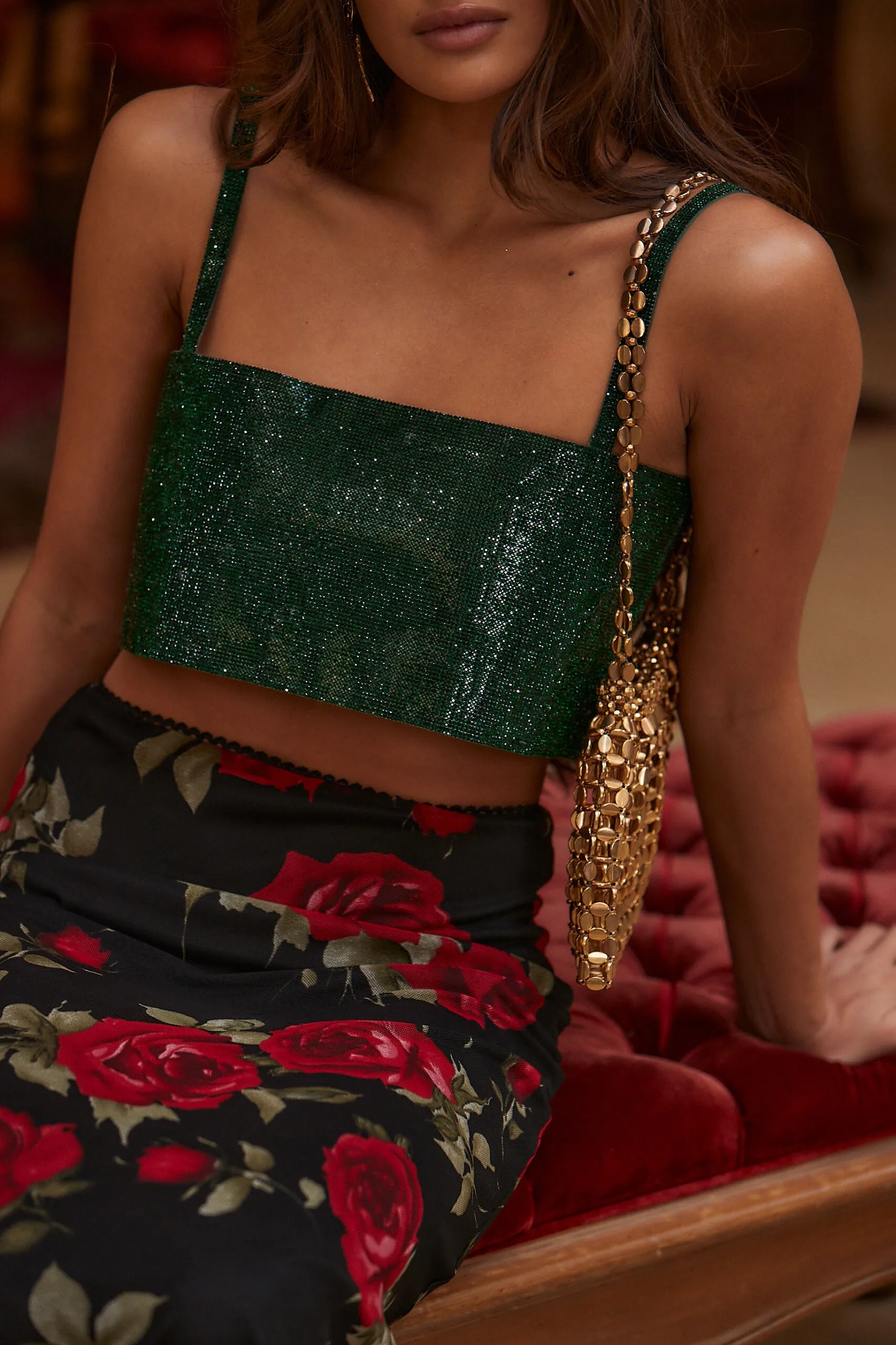 Shira Emerald Rhinestone Crop Top sold by 12th Tribe