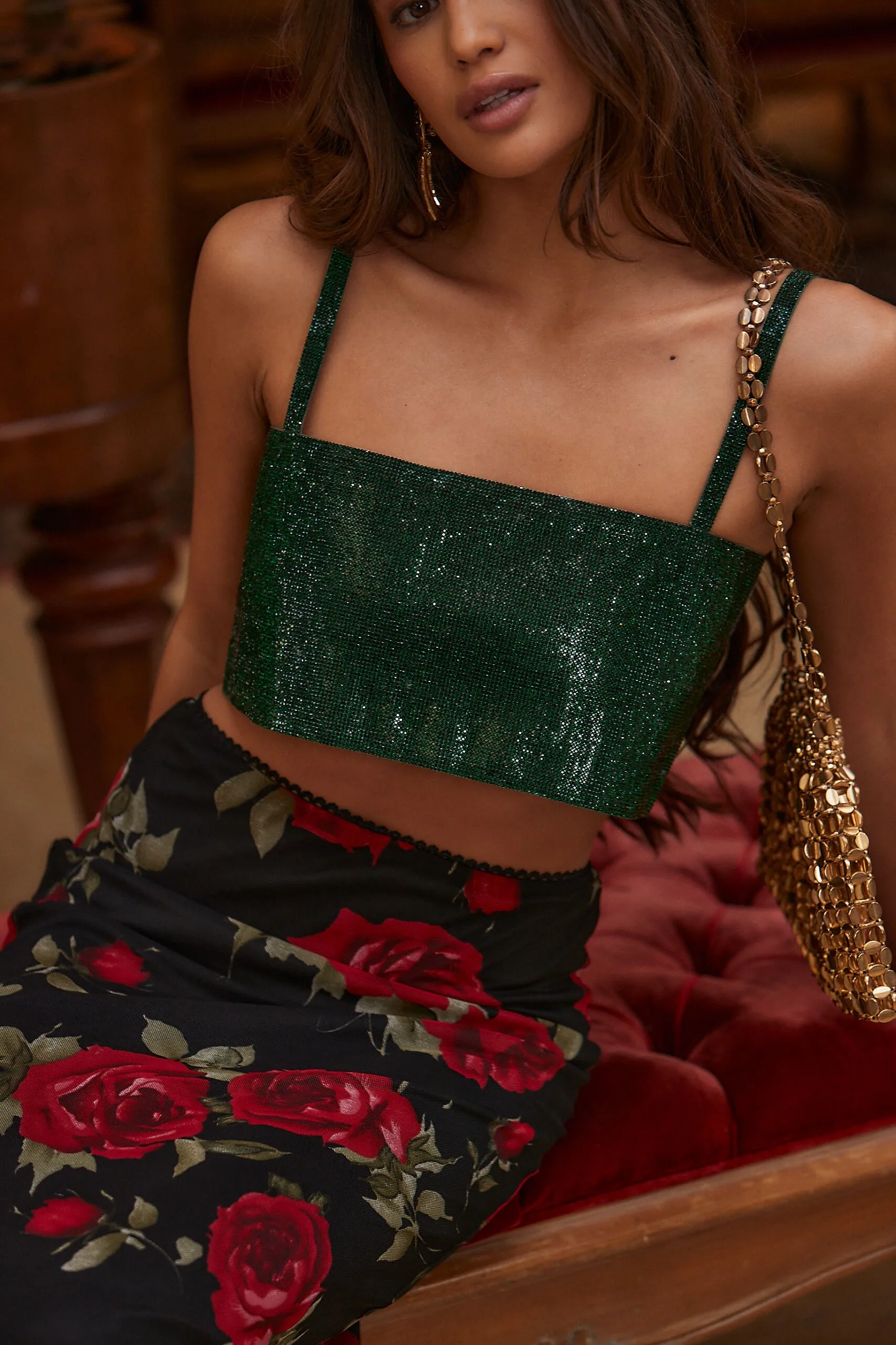 Shira Emerald Rhinestone Crop Top sold by 12th Tribe product image thumbnail 3