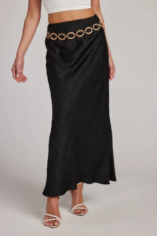 Delanie Black Satin Maxi Skirt made by 12th Tribe
