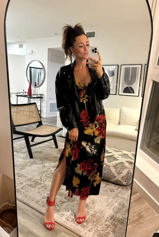 Alexandria Red Printed Satin Midi Dress sold by 12th Tribe