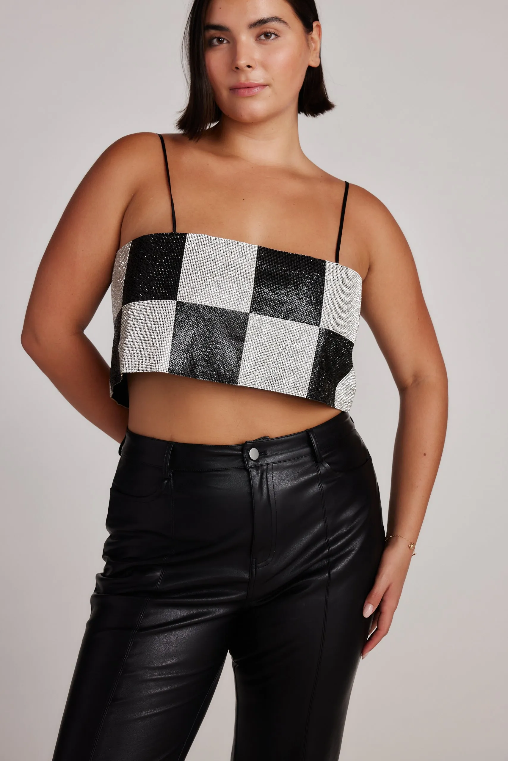 Shira Checkered Rhinestone Crop Top sold by 12th Tribe product image thumbnail 2
