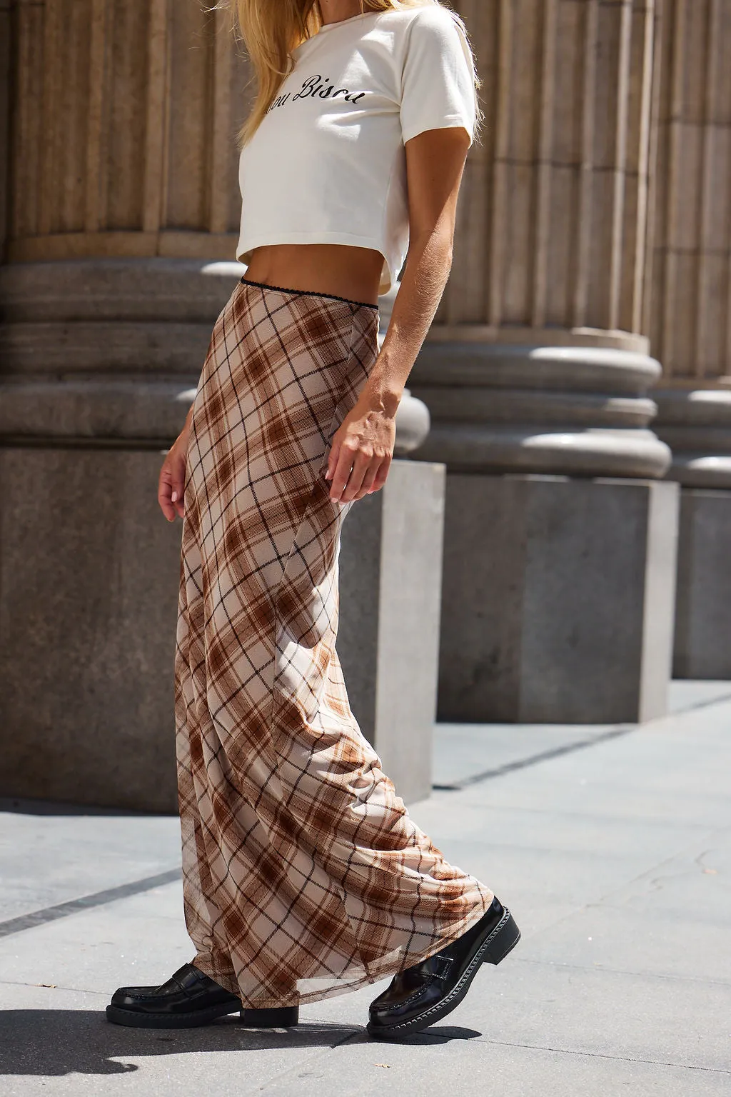 Julia Brown Plaid Mesh Maxi Skirt sold by 12th Tribe product image thumbnail 4