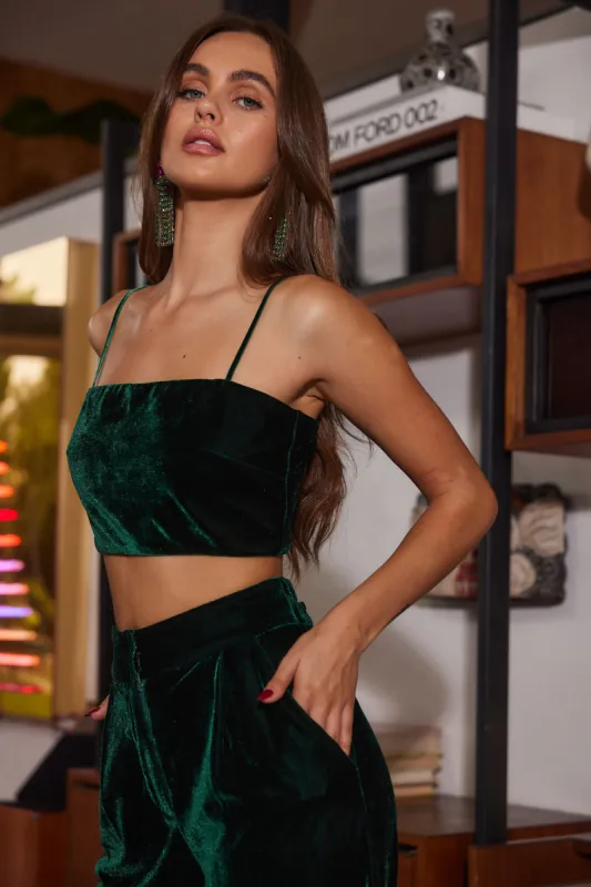 Rhea Emerald Velvet Crop Top sold by 12th Tribe
