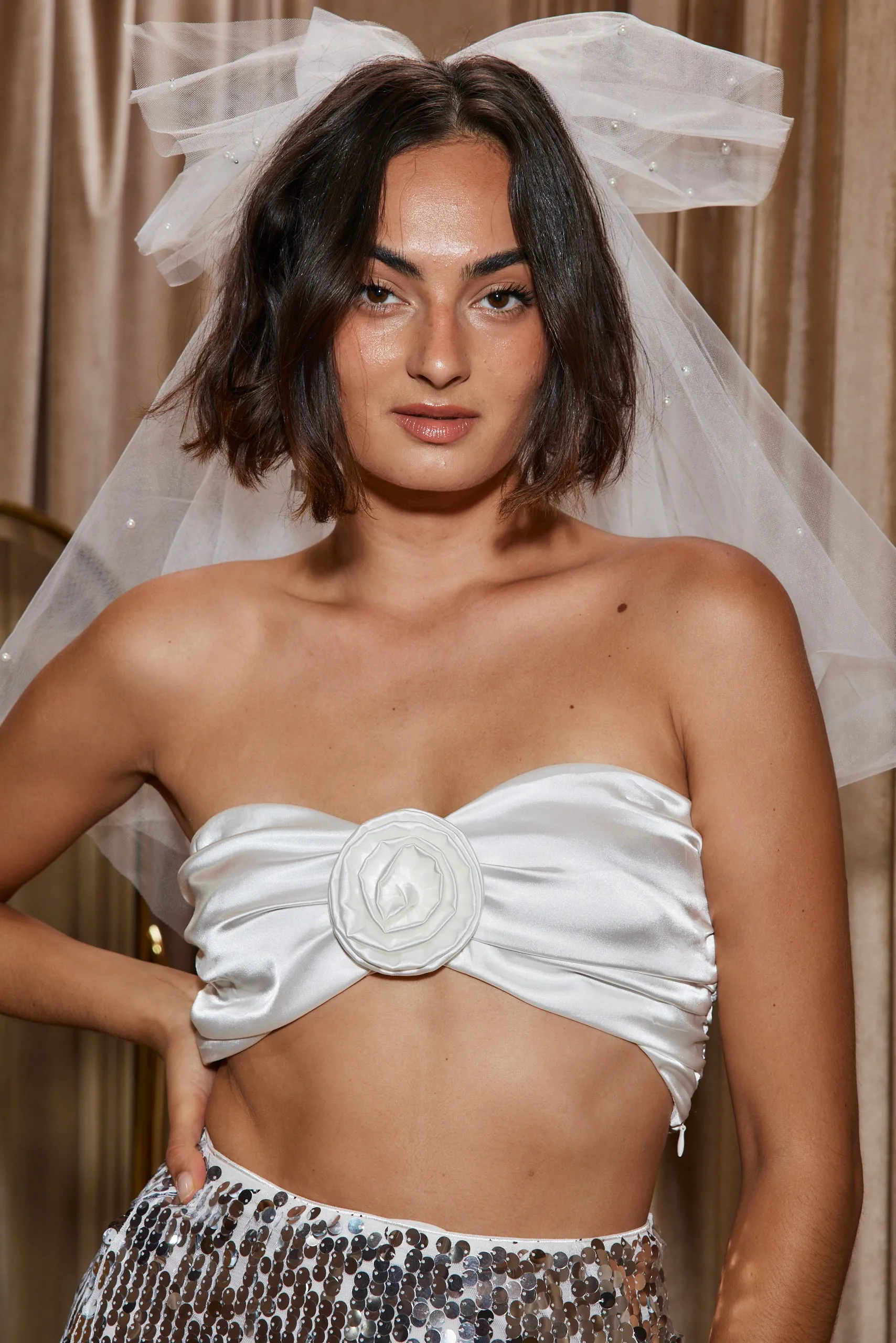 Keira White Rosette Bandeau Top sold by 12th Tribe