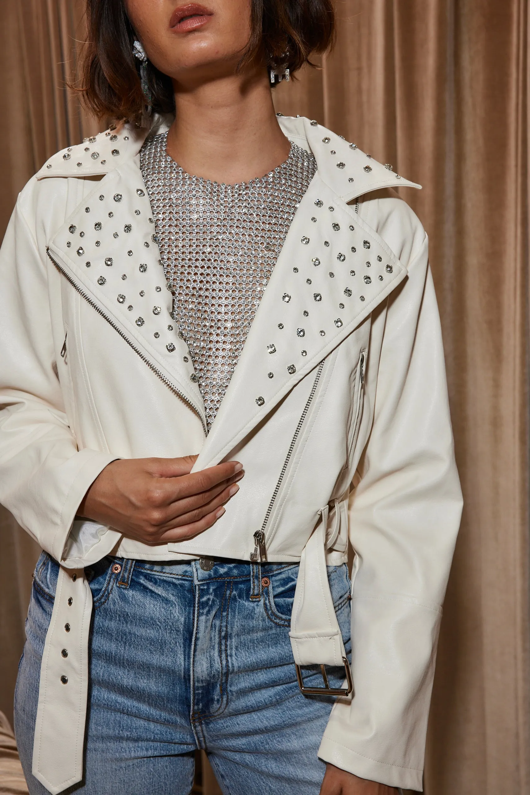 Crazy In Love Ivory Faux Leather Jacket sold by 12th Tribe product image thumbnail 2