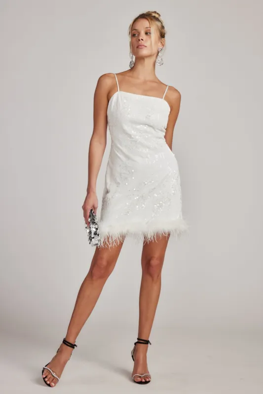 Priscilla Sequin Mini Dress with Feather Trim sold by 12th Tribe