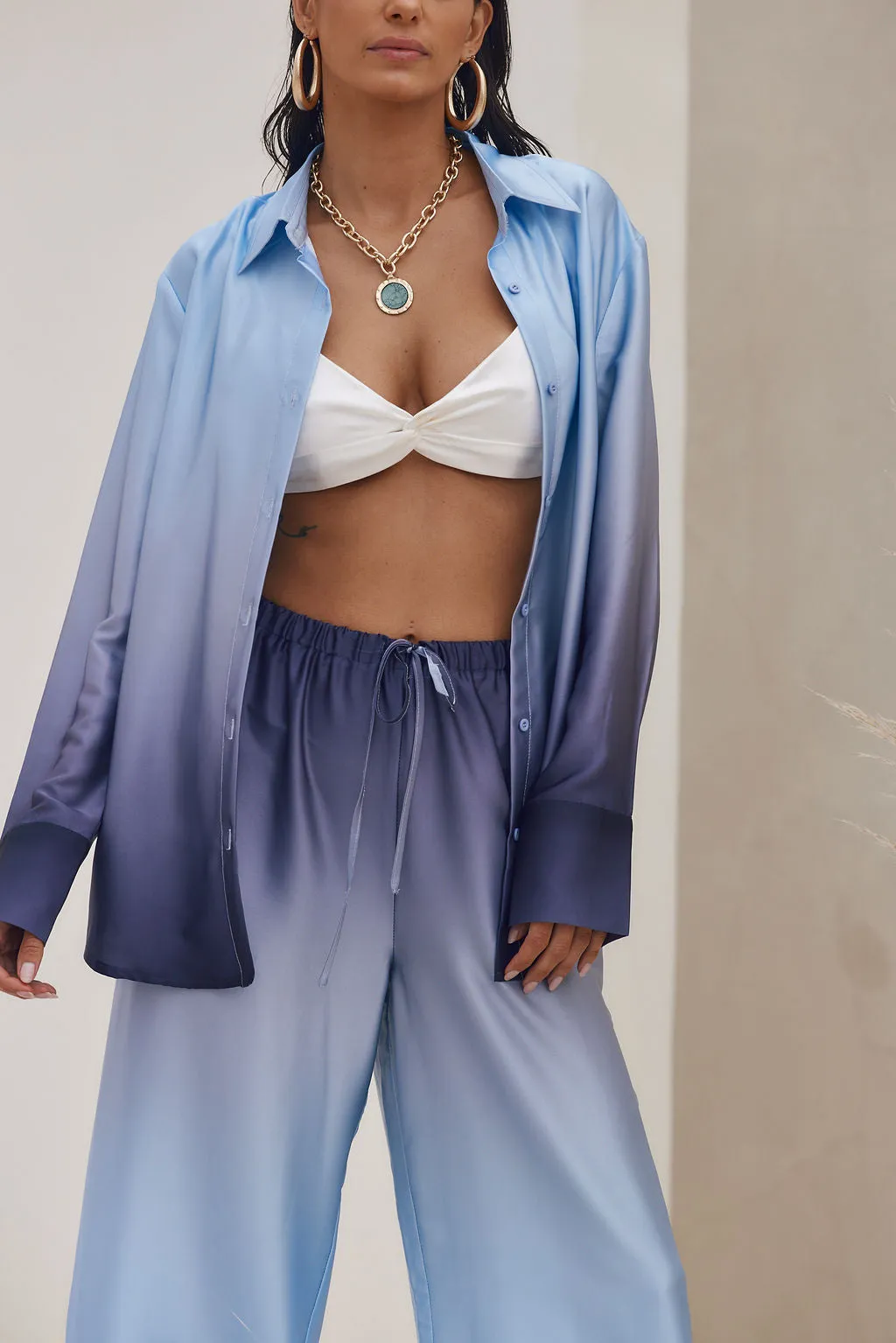 Blue Lagoon Ombre Button Down Shirt sold by 12th Tribe product image thumbnail 4