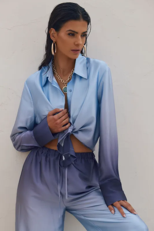 Blue Lagoon Ombre Button Down Shirt made by 12th Tribe