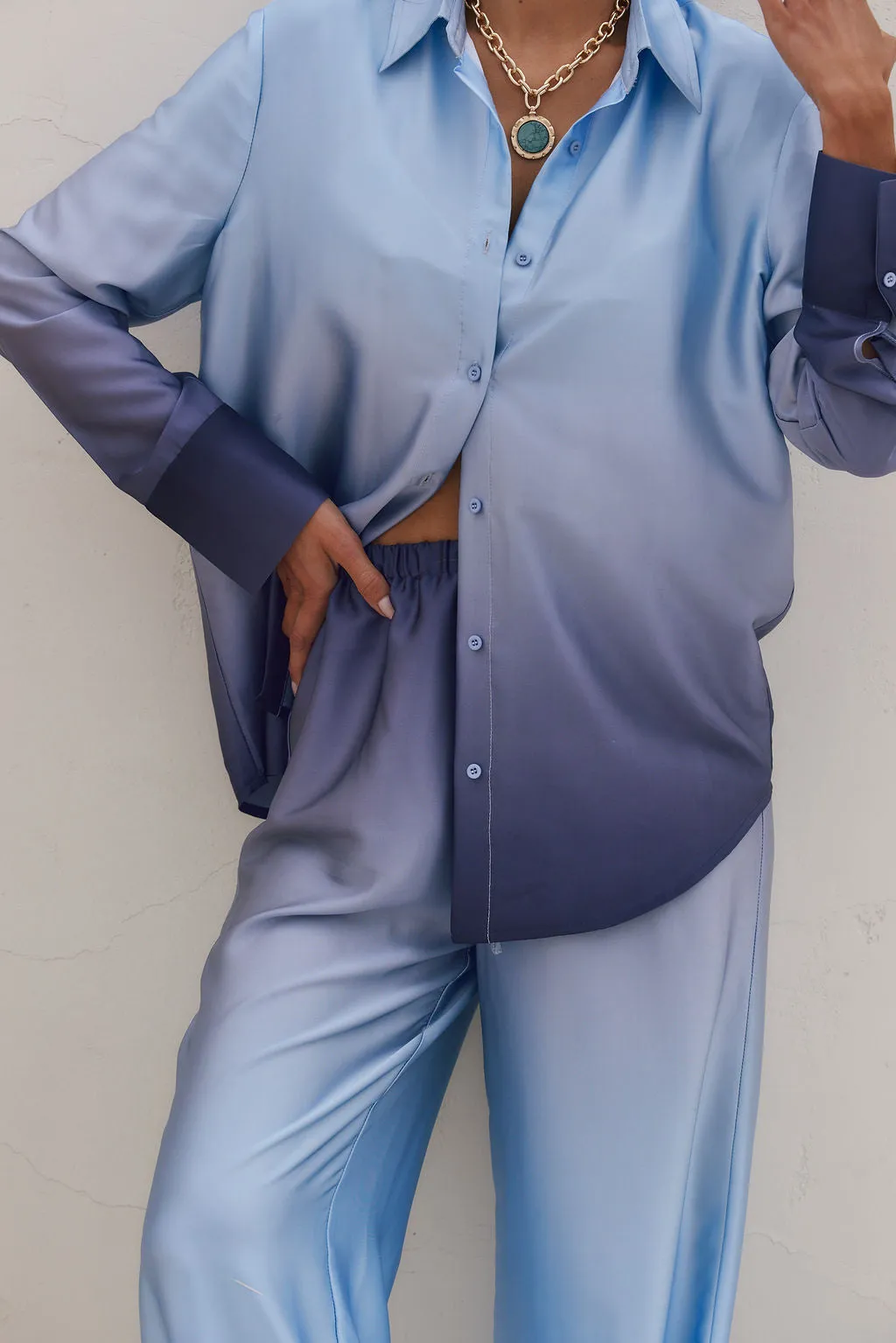 Blue Lagoon Ombre Button Down Shirt sold by 12th Tribe product image thumbnail 5