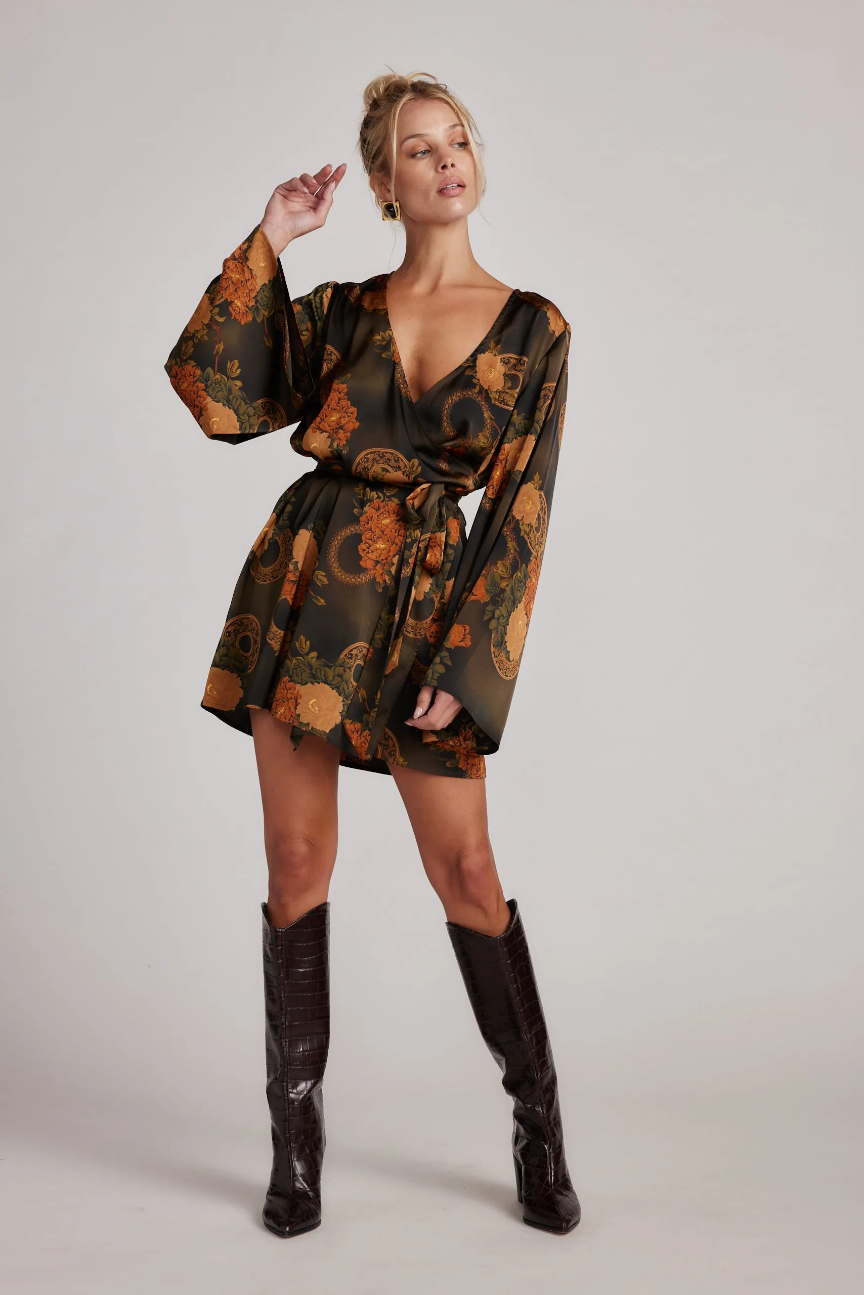 Gold Standard Olive Floral Kimono Dress sold by 12th Tribe product image thumbnail 4