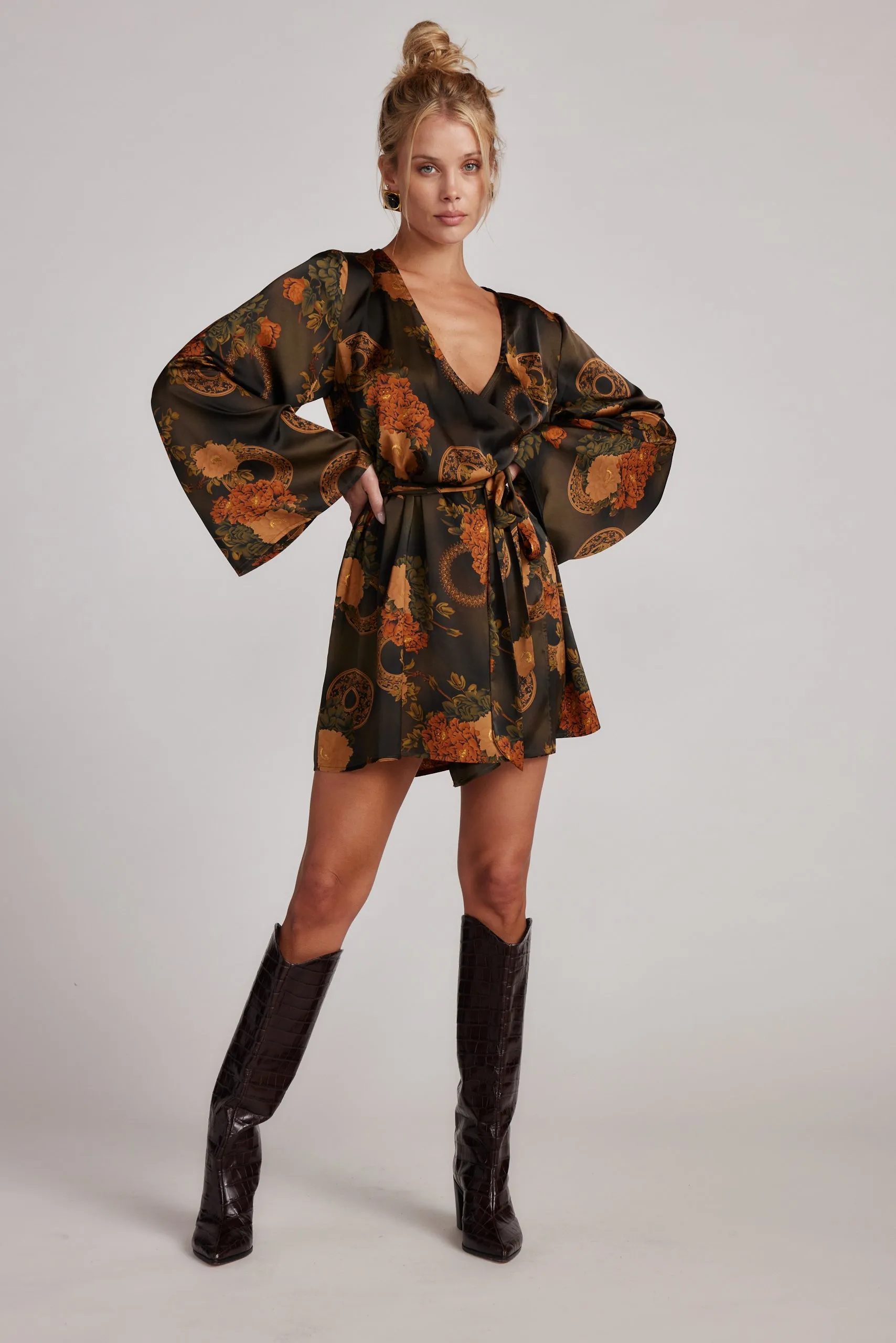 Gold Standard Olive Floral Kimono Dress sold by 12th Tribe