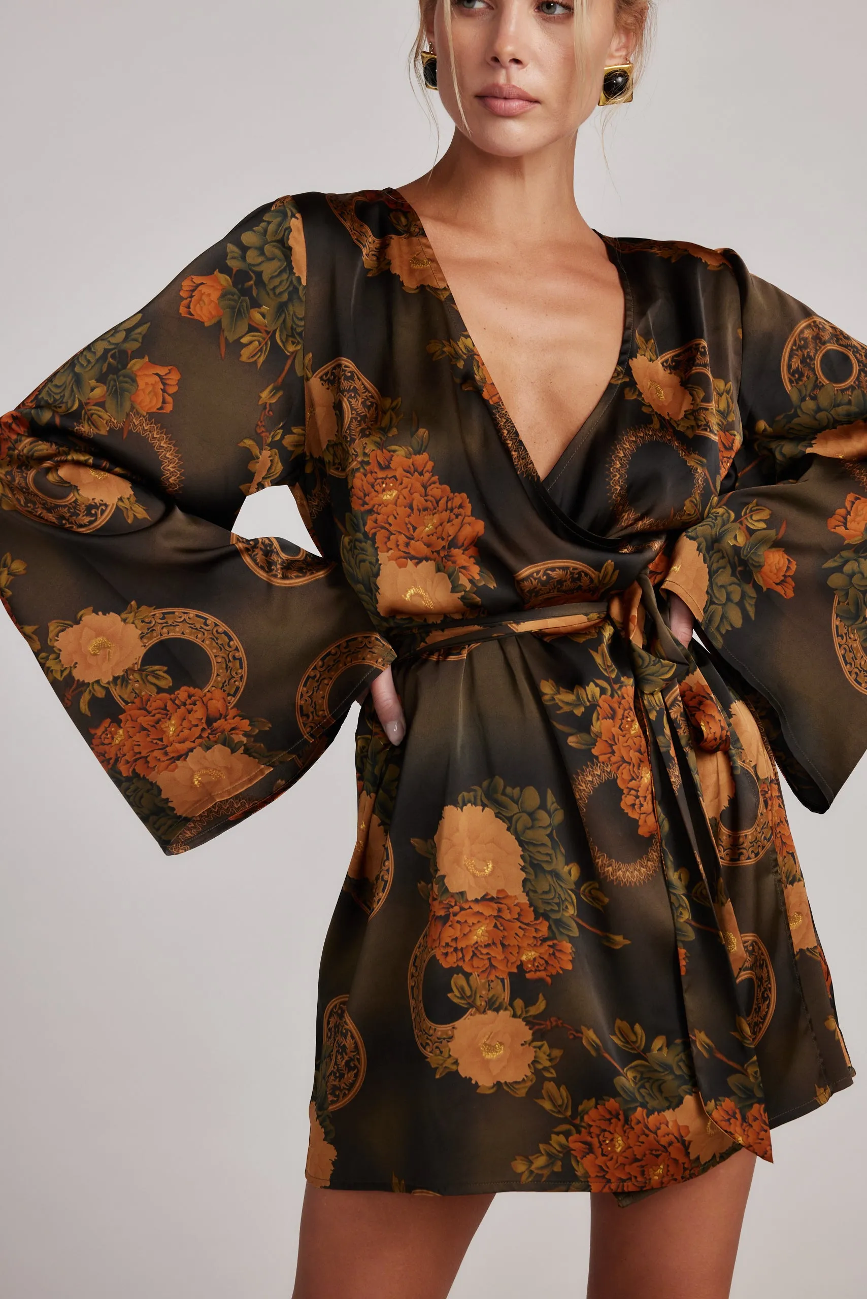 Gold Standard Olive Floral Kimono Dress sold by 12th Tribe product image thumbnail 5