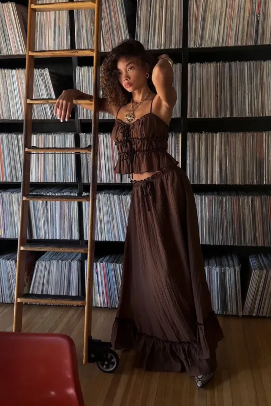Dahlia Brown Maxi Skirt sold by 12th Tribe