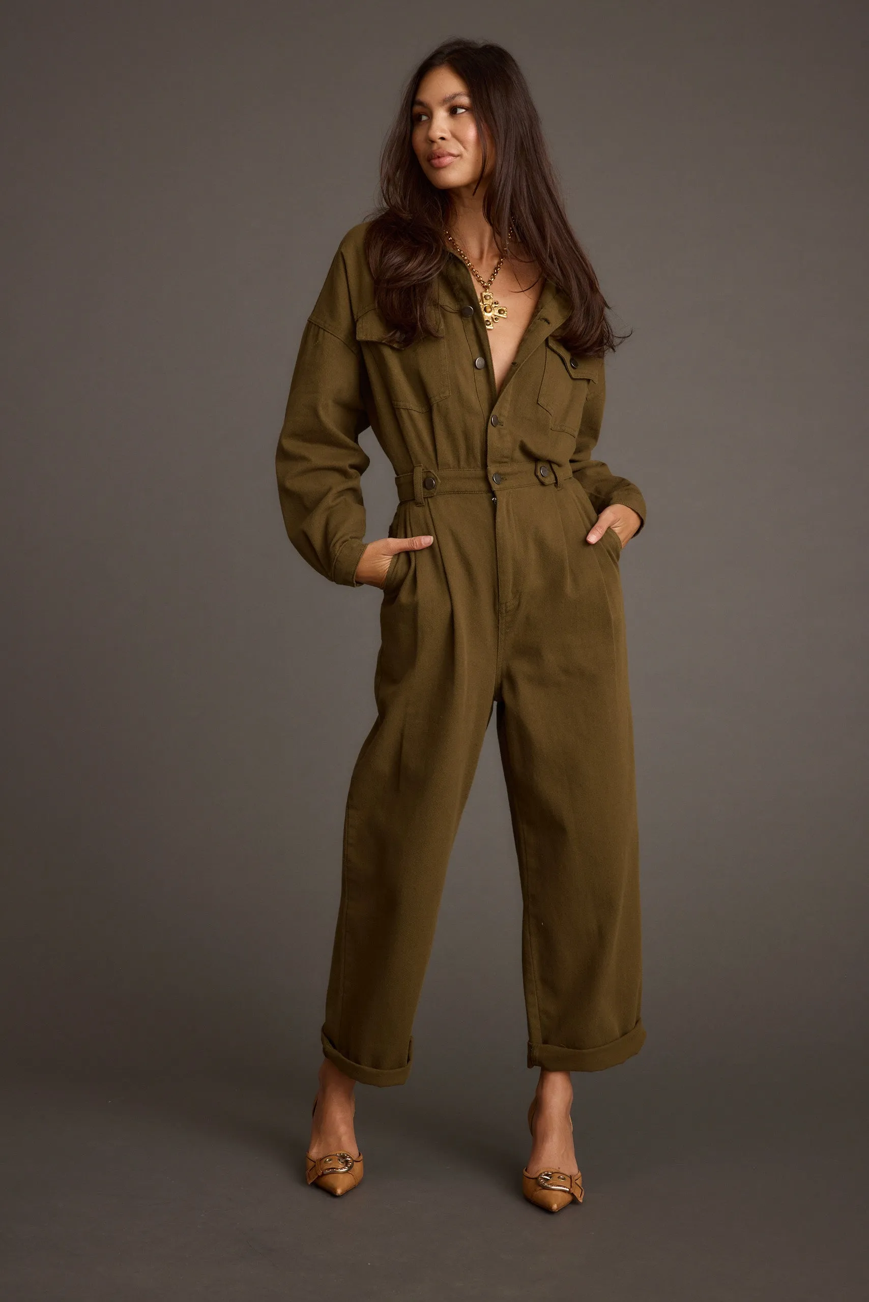 Hendrix Olive Straight Leg Jumpsuit sold by 12th Tribe product image thumbnail 4