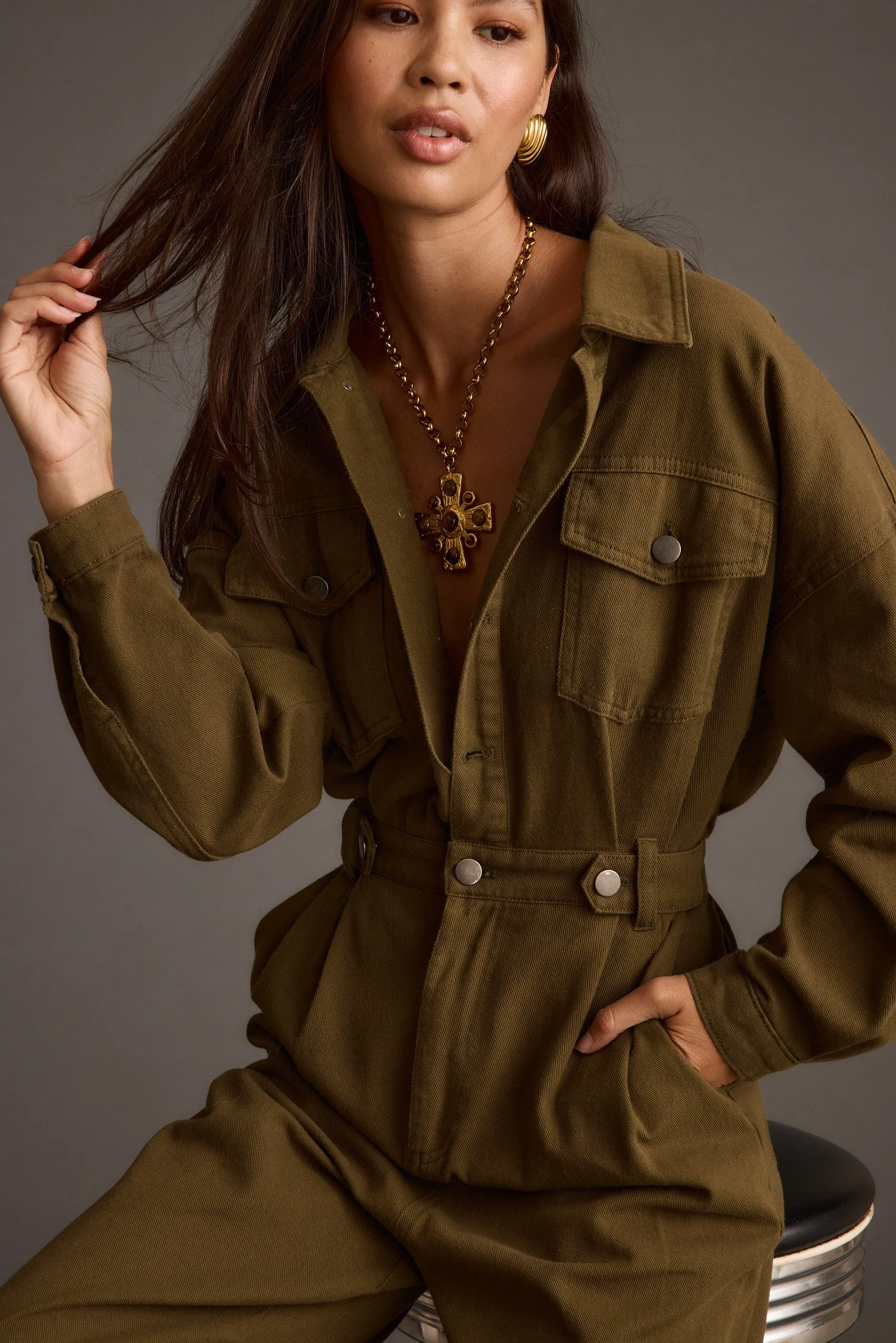 Hendrix Olive Straight Leg Jumpsuit sold by 12th Tribe product image thumbnail 3