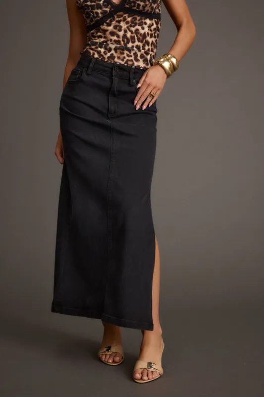 Wilder Black Stretch Denim Maxi Skirt sold by 12th Tribe