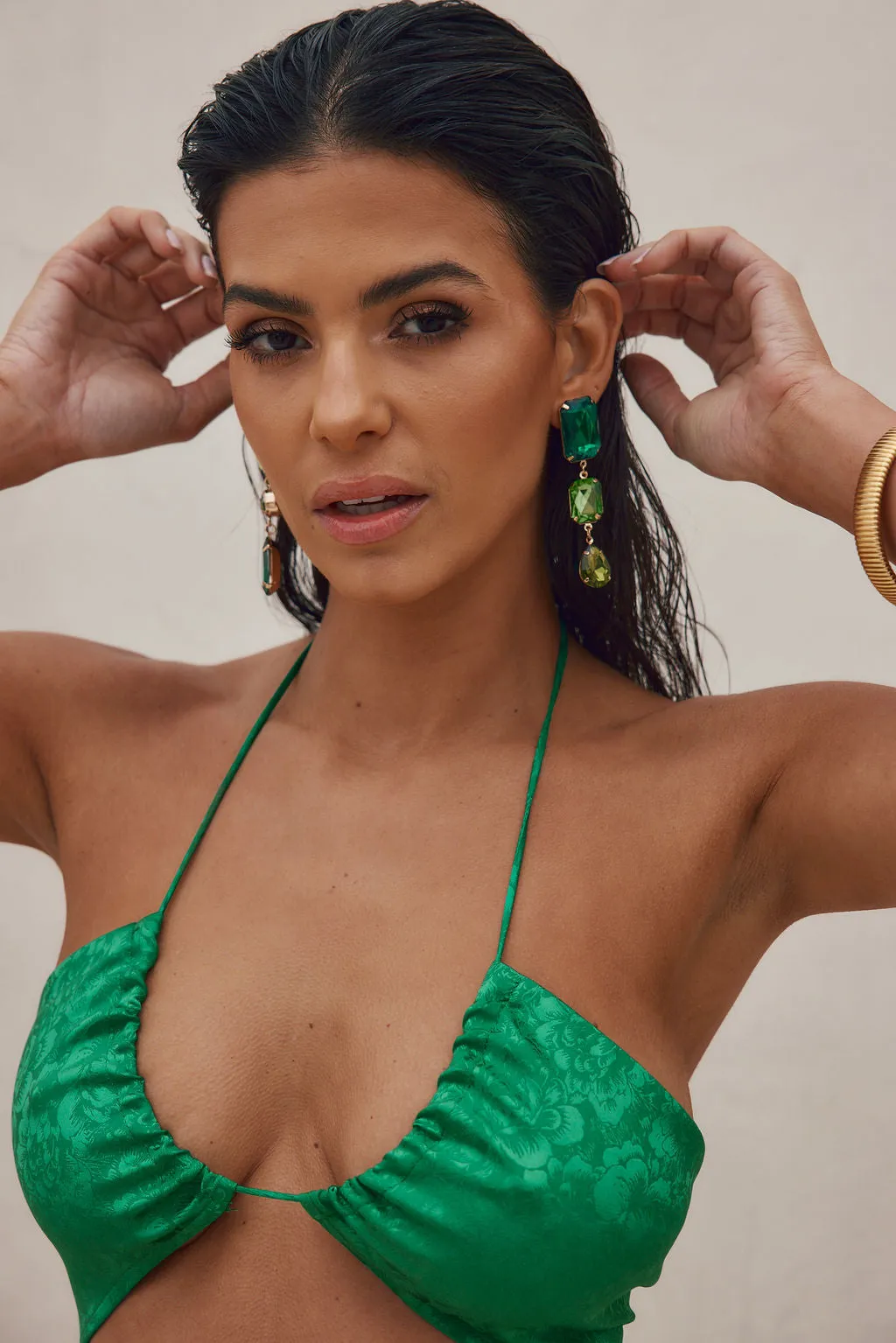 Arielle Emerald Rhinestone Drop Earrings sold by 12th Tribe product image thumbnail 3